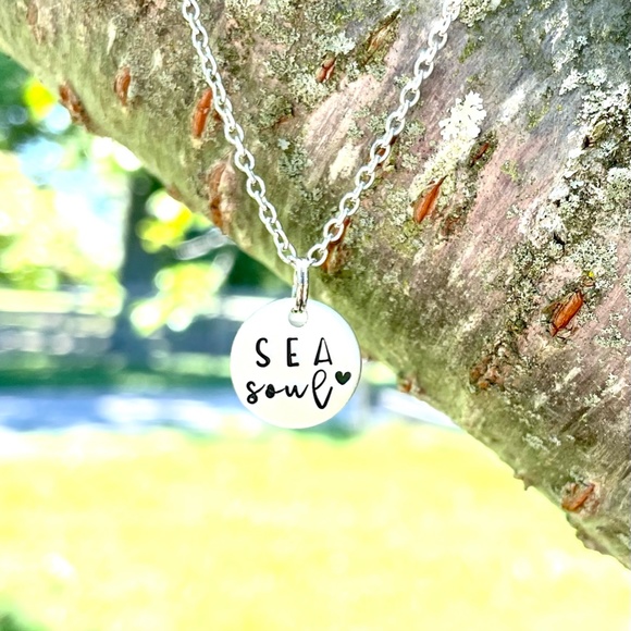 Beach Necklace - Disc Necklace - Hand Stamped Necklace - Hand Stamped Jewelry - Picture 1 of 11